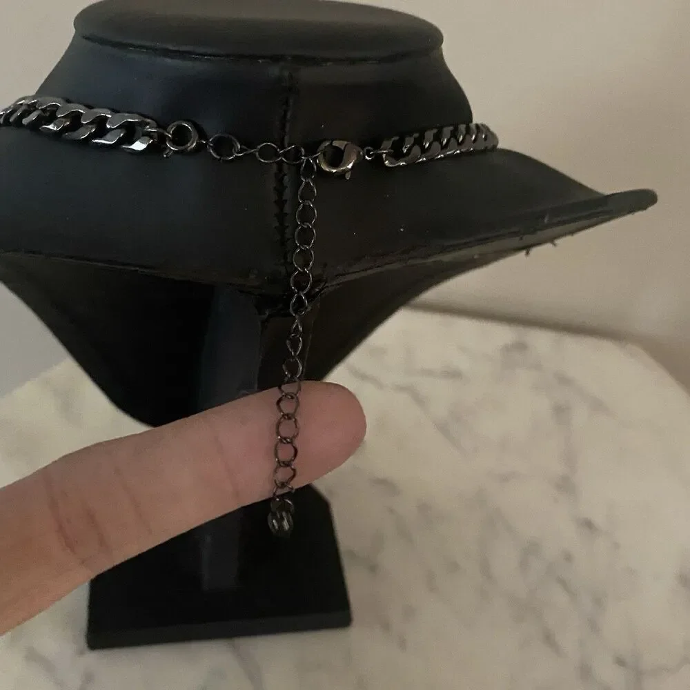 Statement Necklace Gun Metal Black White Faceted Choker Modern Artsy 17